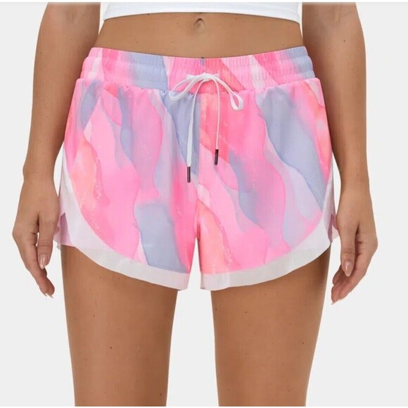 NWT Halara  Drawstring Contrast Mesh 2-in-1 Shorts S 3" Color Print Golden Faith - Picture 3 of 11